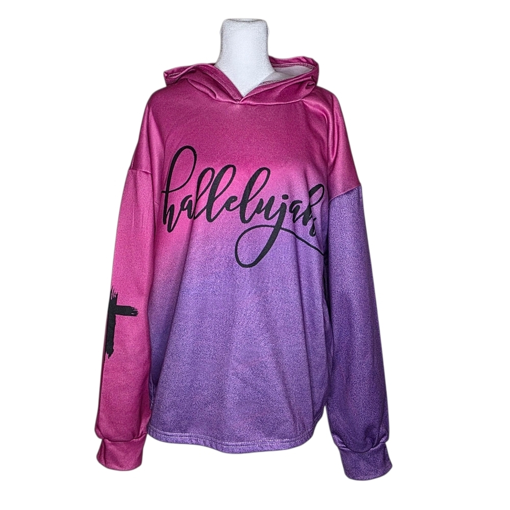 Womens Christian Hoodie Pink And Purple Hallelujah Size Large